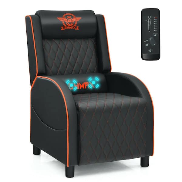 Gymax 24.5 in. W Orange Massage Gaming Recliner Chair Leather Single Sofa Home Theater Seat