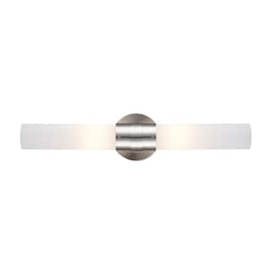 Fusion 20.5 in. 2-Light Brushed Nickel Linear Bathroom Vanity Light Fixture with Frosted Glass