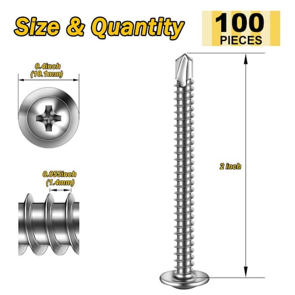 #8 x 2 in. Stainless Steel Phillips Truss Head Self-Drilling Screws (100-Pack)