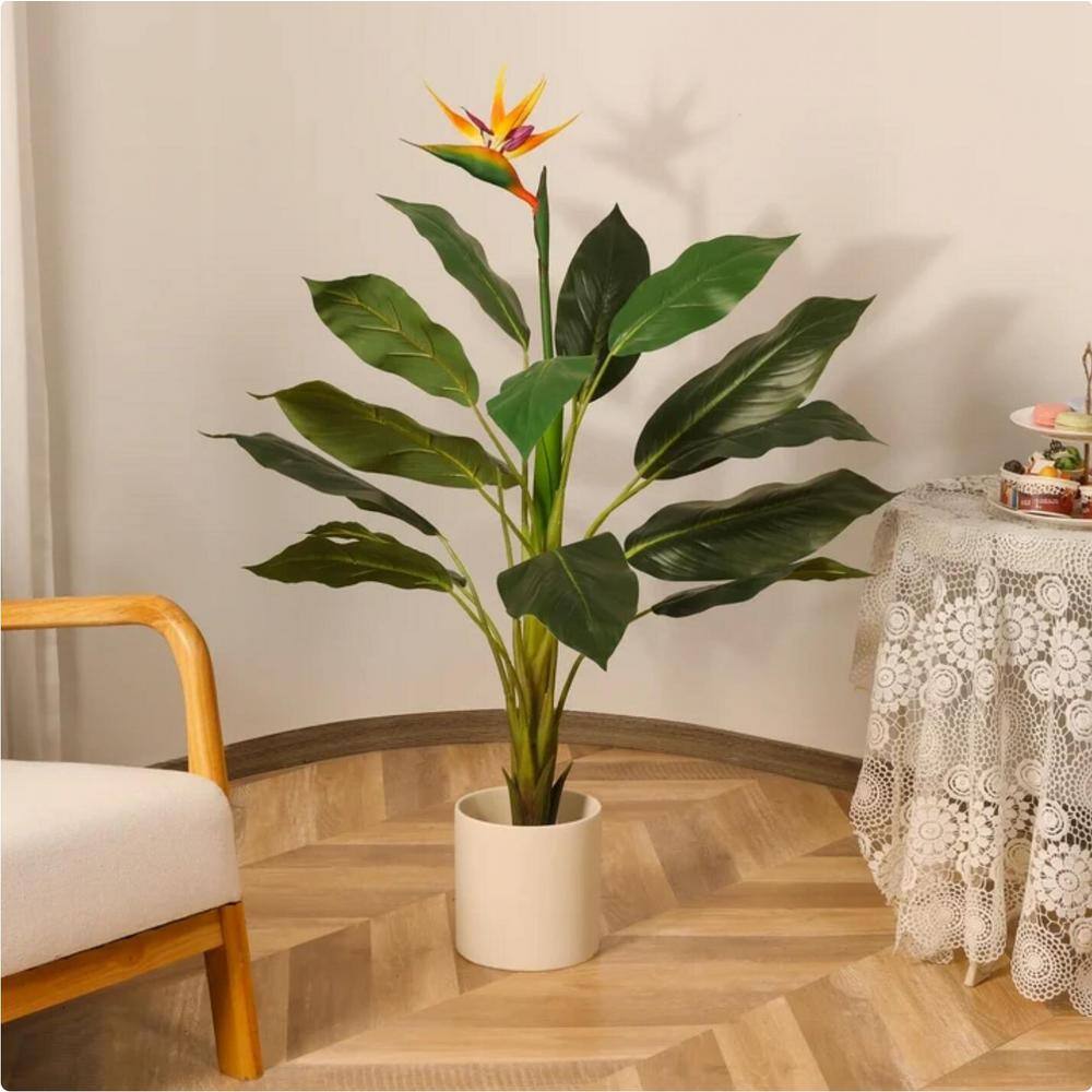 4 ft Green Silk Bird of Paradise Plant in Black Plastic Pot