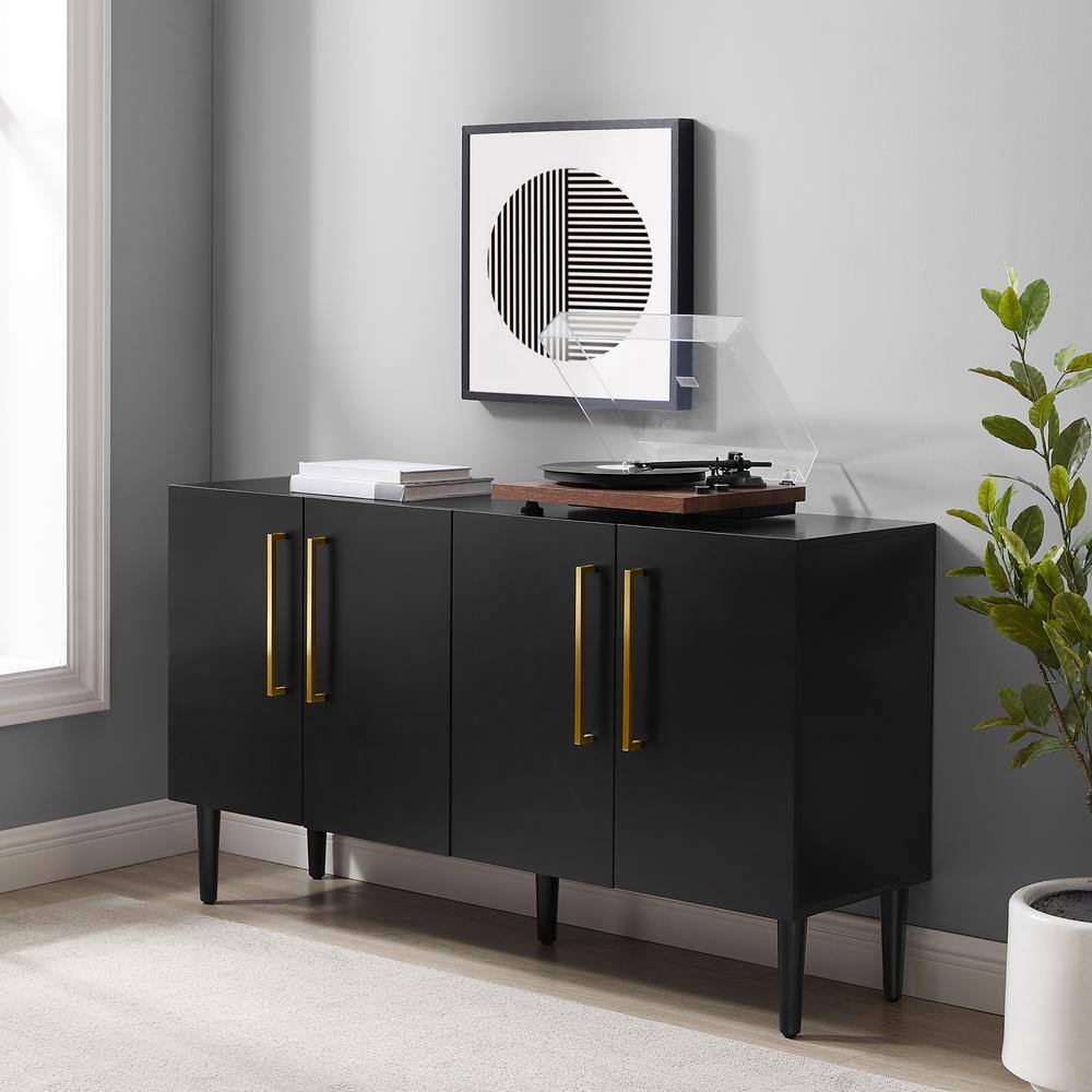 Everett Matte Black Mid-Century Sideboard with Tapered Legs