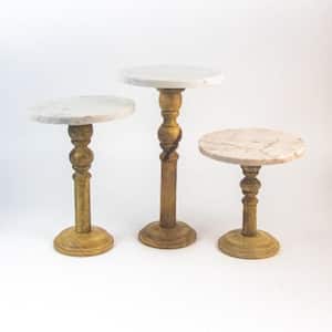 S/3 Marble and Wood Display Stands