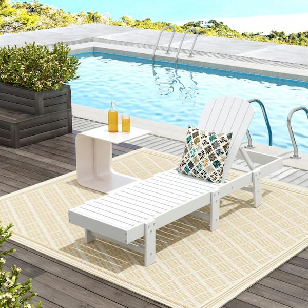 Altura White HDPE Plastic Outdoor Adjustable Backrest Classic Adirondack Chaise Lounger