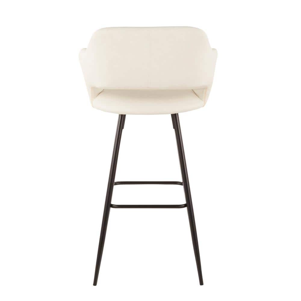 Set of 2 Black Metal and Cream Faux Leather Bar Stools