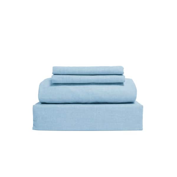 300 Thread Count 4-Piece Cool Blue Solid Cotton Queen Sheet Set