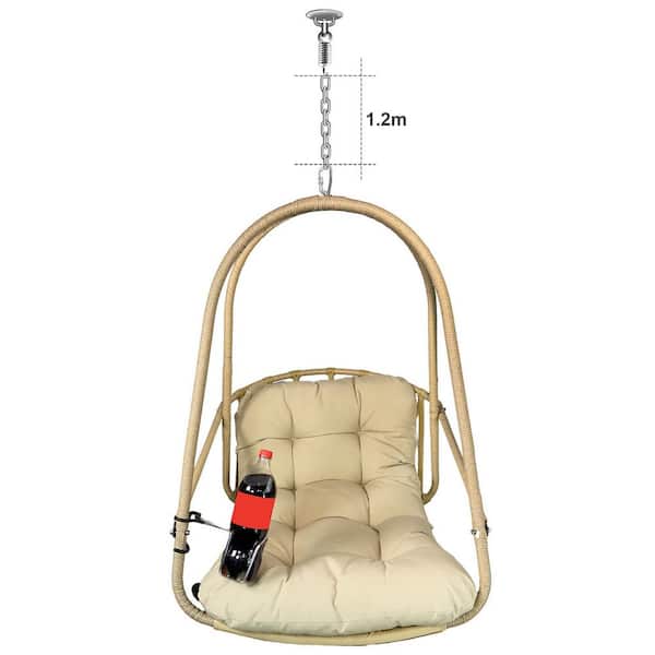 Metal Outdoor Porch Swings Hanging Chair with Beige Cushion and Pillow