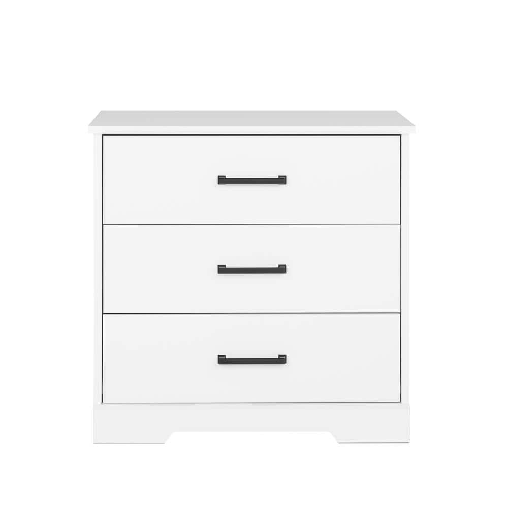 Rustic White 3-Drawer Farmhouse Nightstand with Black Handles