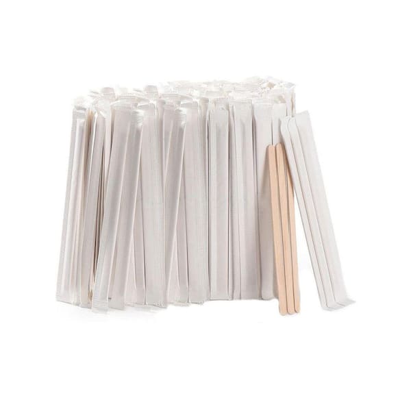 Natural Wood Brown 5.5 in. Disposable Stir Sticks with Round Ends Individually Wrapped 500/ Case for Coffee Cocktails