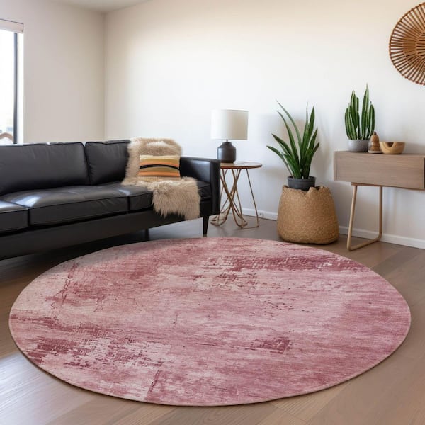 Mayfield Premium Machine Washable Abstract AMF1062 Blush 8 ft. x 8 ft. Round Rug