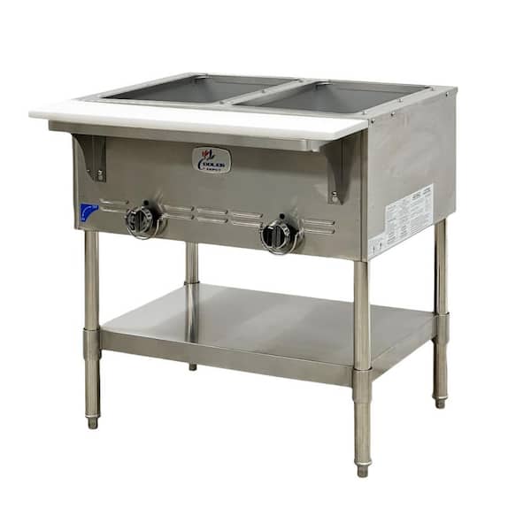 Commercial NSF Stainless Steel Buffet Server with 2-Serving Sections and Protective Guard 33 L Per Section