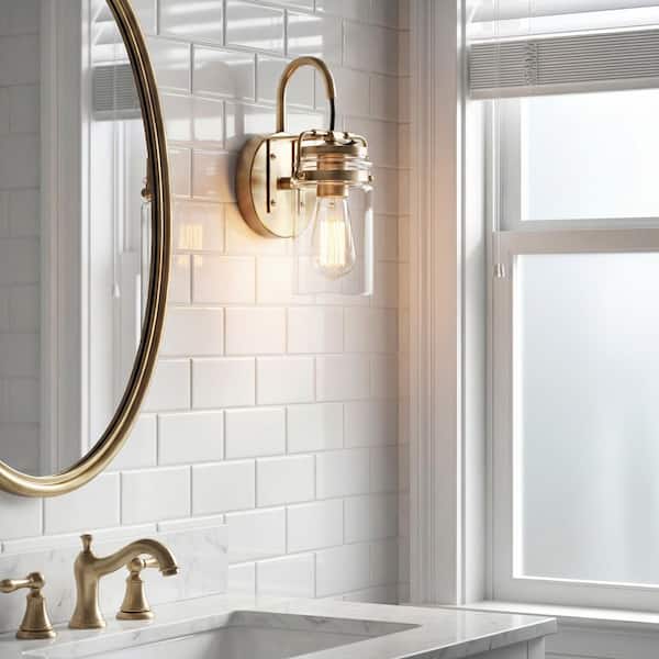 Brinley 1-Light Champagne Bronze Bathroom Indoor Wall Sconce Light with Clear Glass Shade