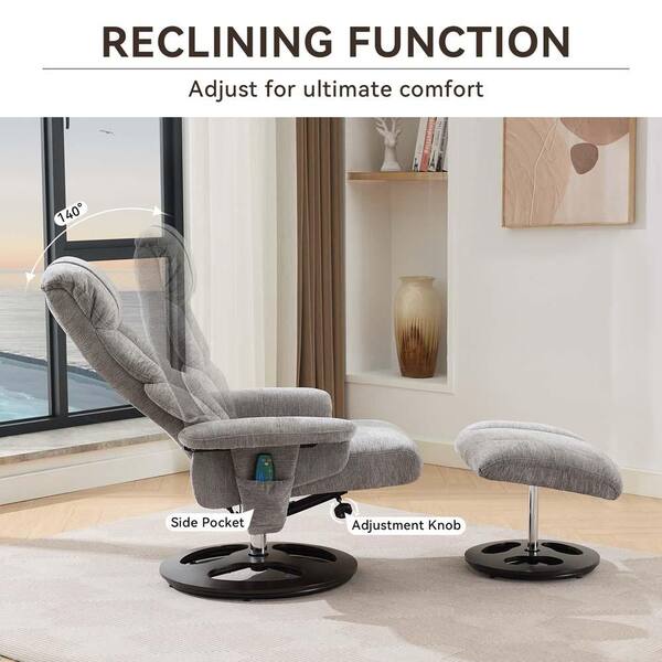 Grey Metal Outdoor Chaise Lounge with Grey Cushion, 360° Swivel