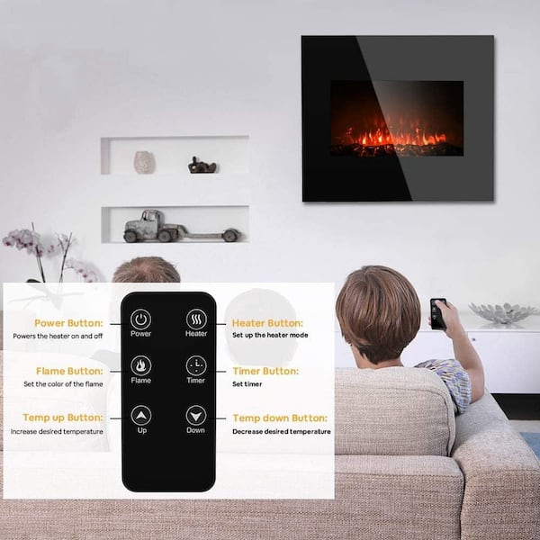 Freestanding or authentic Wall Mounted Electric Fireplace Heater, Black, 26