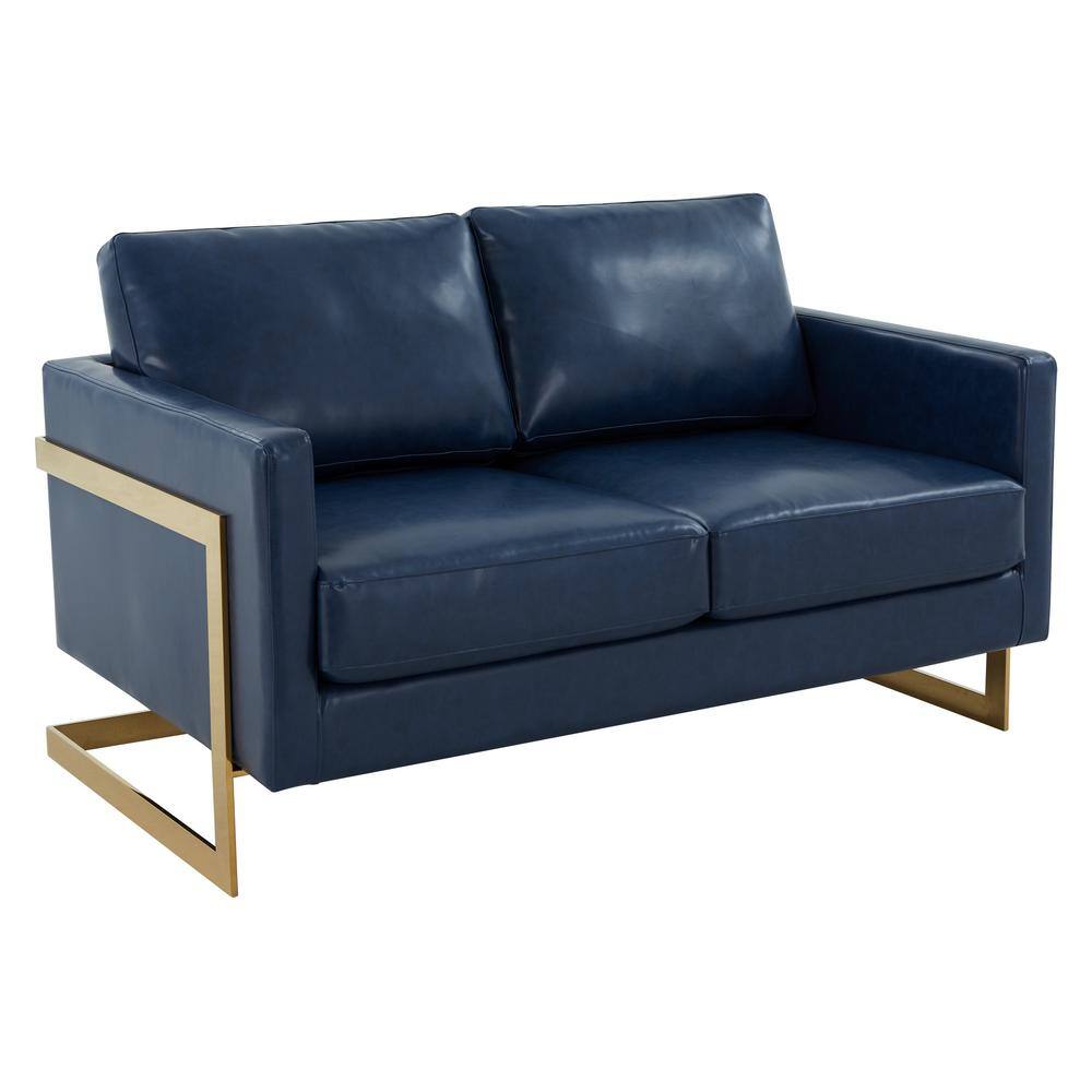 Leisuremod Lincoln 55 in. Navy Blue Faux Leather 2 Seat Loveseat LA55BU