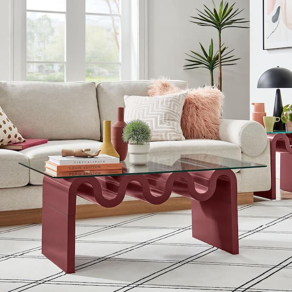 Modway Ondine 40 in. Glass and Wood Specialty Coffee Table in Spiced Apple