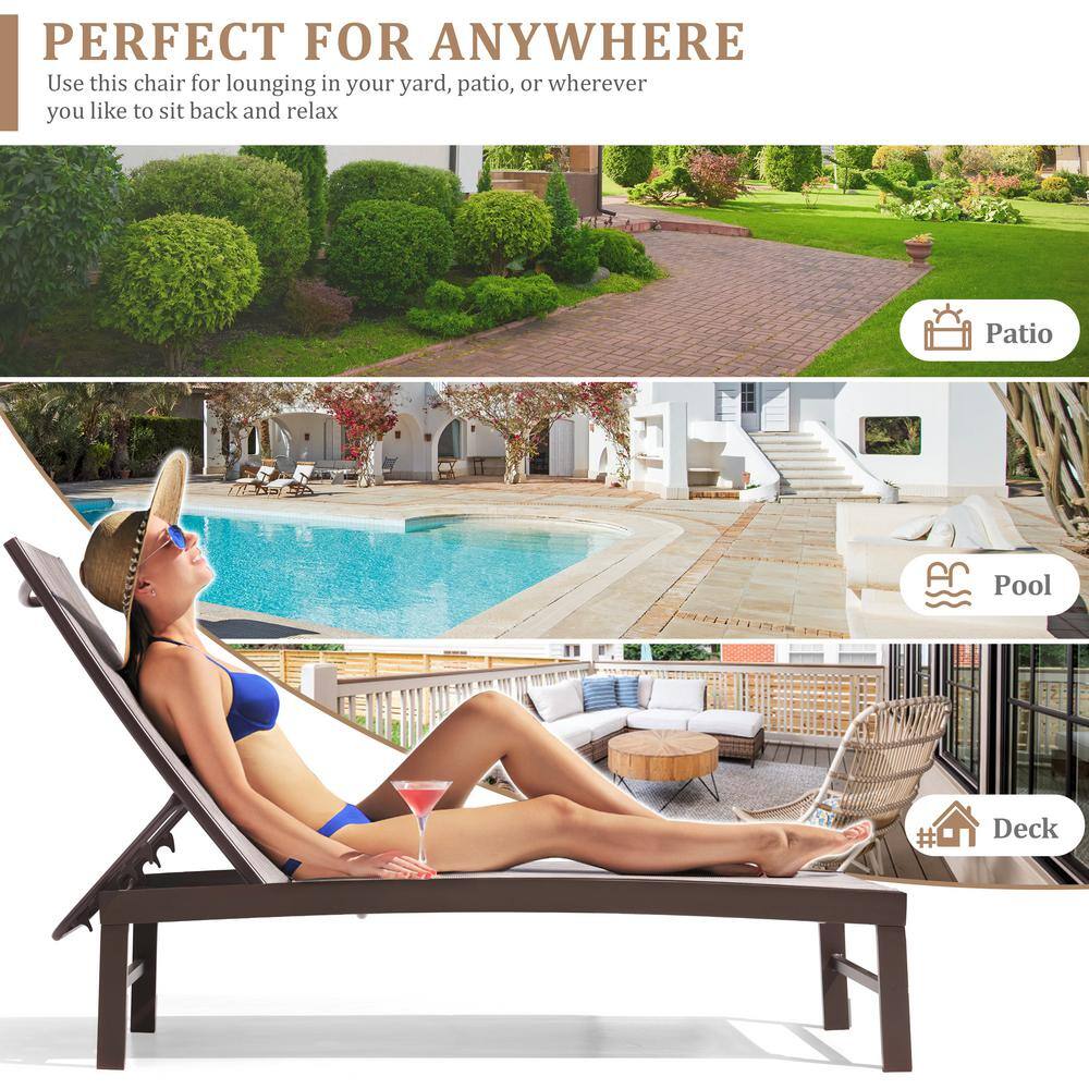 Beige Aluminum Adjustable Outdoor Chaise Lounge