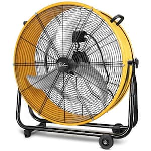 30 in. 3-Speed Air Circulation High-Velocity Industrial Drum Fan, Aluminum Blades and 90° Adjustable Tilt Yellow