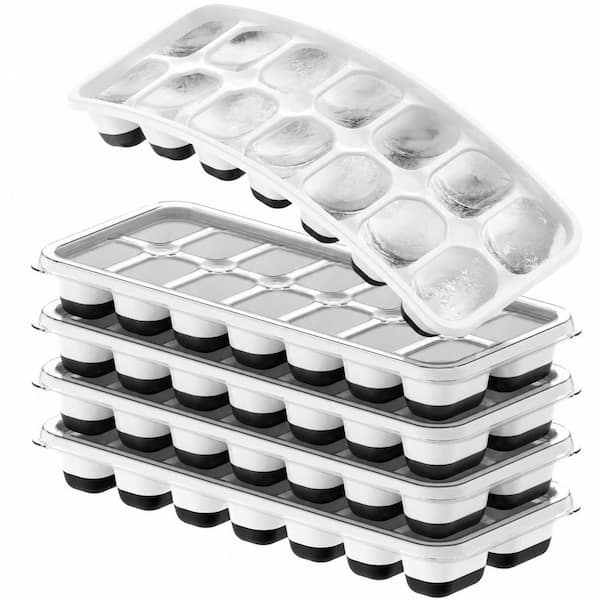 Stackable Silicone Ice Cube Trays with Lids, 5-Pack, 70-Cube BPA-Free Rectangular Set, Black