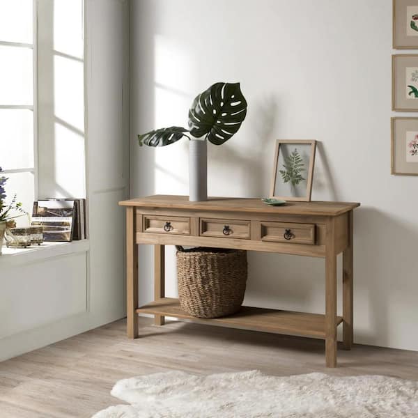 Os Home and Office Furniture Model COR933 Cottage Series Wood Three Drawer Hall Table Console in Corona Brown