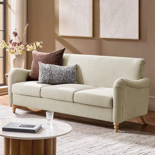 Justo 78 in. Flared Arm Linen Rectangle Sofa in Linen with Solid Wood Spindle Legs