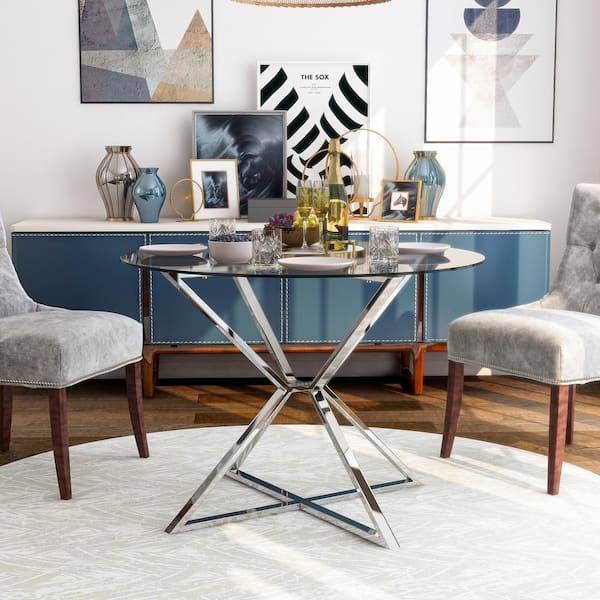 Furniture of America Kapela 41.5 in. Chrome and Glass Round Dining Table