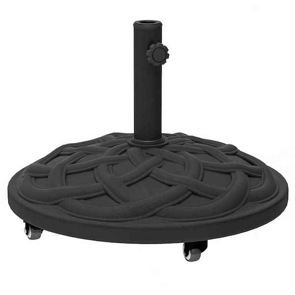 44 lb. Resin Patio Umbrella Base with Wheels, Patio Umbrella Holder for 1.3 in./1.5 in./1.9 in. Umbrella Poles in Black