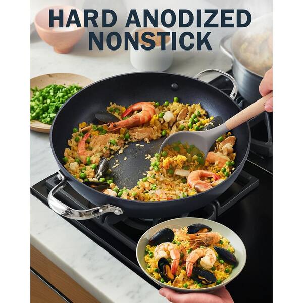 5 qt. Hard-Anodized Aluminum Nonstick Saute Pan in Black with Glass Lid 5 qt. Hard-Anodized Aluminum Nonstick Saute Pan in Black with Glass Lid