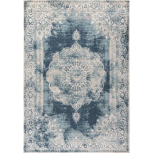 Rosalia Cottage Medallion Ivory/Blue 4 ft. x 6 ft. Area Rug