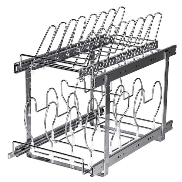 Pan and Pot Rack Chrome Plated, Standing Pot Rack, Cookie Sheet Baking Pans Tray Racks Steel Lid Holder