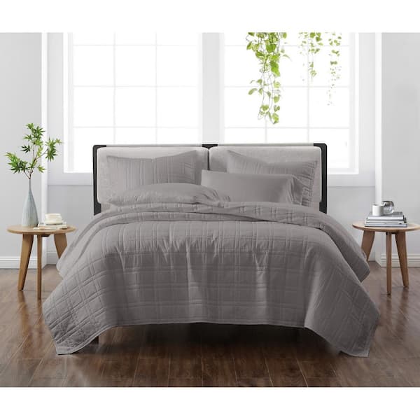 CANNON Solid Grey Full/Queen 3-Piece Quilt Set