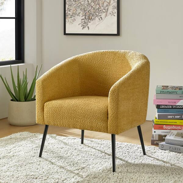 JAYDEN CREATION Gideon Yellow Modern Boucle Armchair with Metal Legs