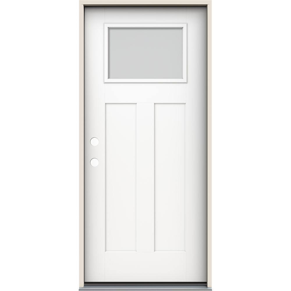 JELD-WEN 36 in. x 80 in. Right-Hand 1/4 Lite Craftsman Blanca Frosted ...