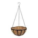 14 in. Dia English Black Metal Hanging Basket with Coco Liner