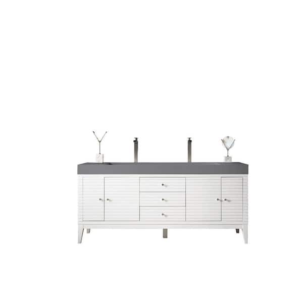 James Martin Vanities Linear 72.5 in. W x 19 in. D x 34.3 in. H Bathroom Vanity in Glossy White with Dusk Grey Glossy Composite Top