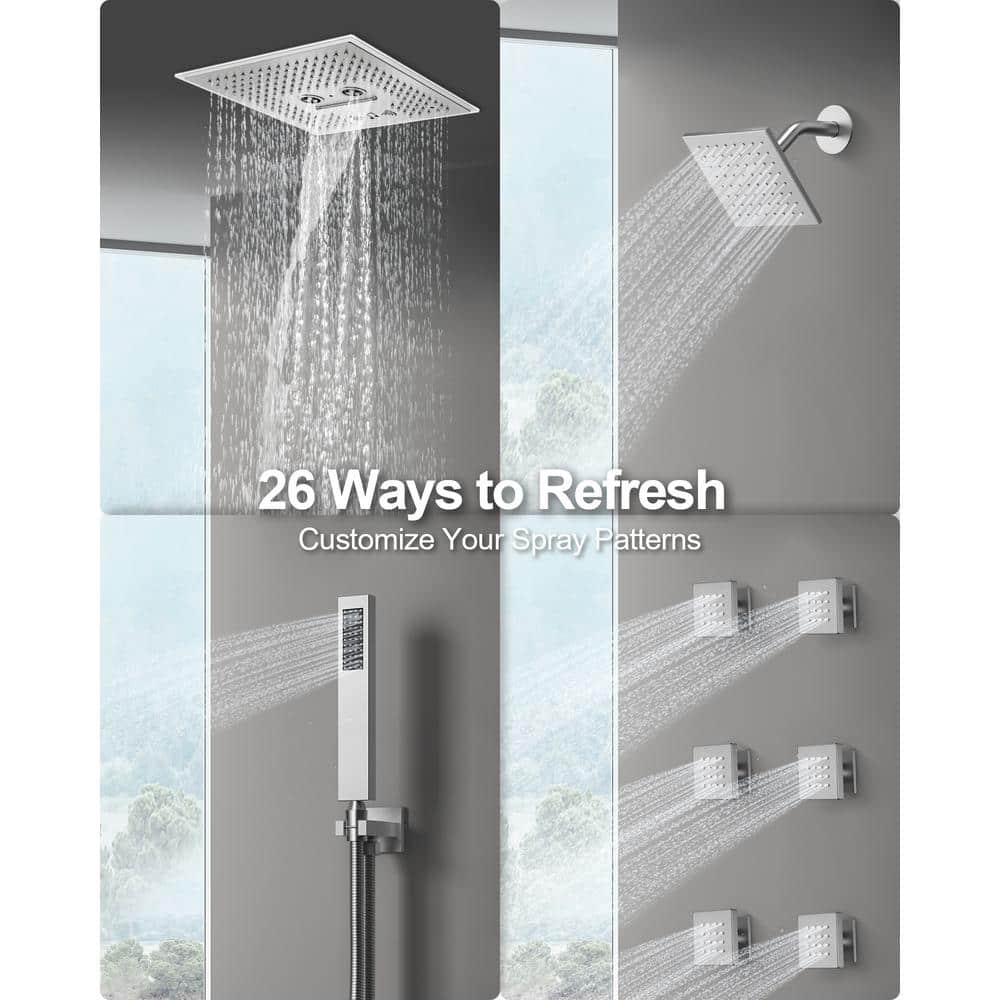 Brushed Nickel Dual Head LED Shower System with Bluetooth Speaker