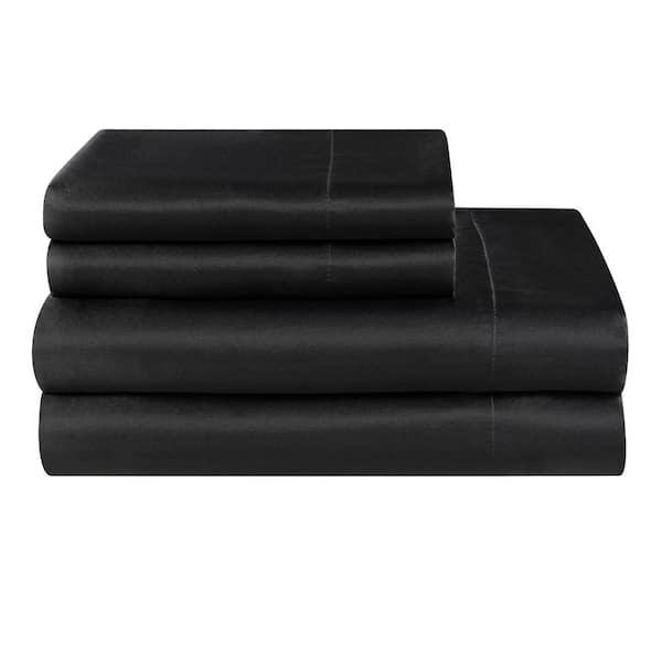 JUICY COUTURE 4-Piece Black Satin King Sheet Set JYS017120 - The Home Depot