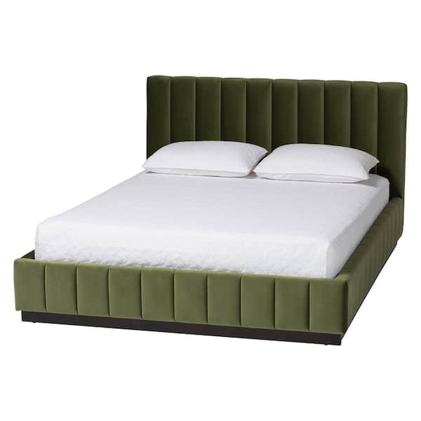 Granger Green Velvet Upholstered Frame Queen Platform Bed