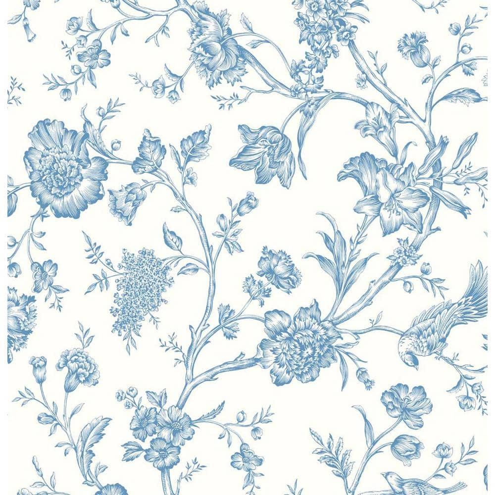 NextWall 40.5 sq. ft. Carolina Blue Jasmine Chinoiserie Vinyl Peel and ...