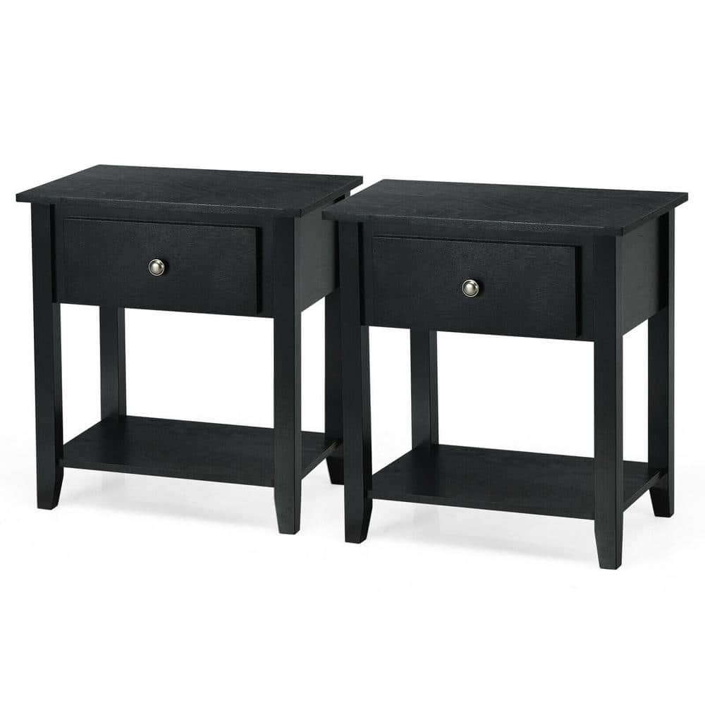 black nightstand with one drawer