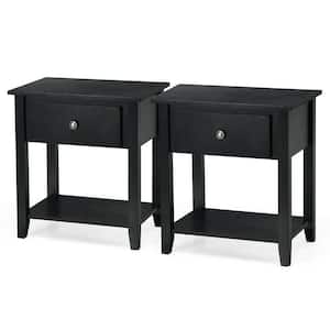 Black Storage Drawer Bottom Shelf 2-Piece Nightstand Sofa End Side Table 24 in. H x 22 in. W x 15 in. D