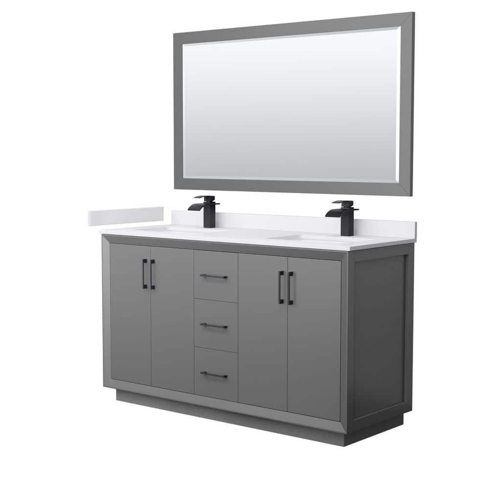 Strada 60 in. W x 22 in. D x 35 in. H Double Bath Vanity in Dark Gray with White Cultured Marble Top and 58 in. Mirror price history on PriceWatchPro