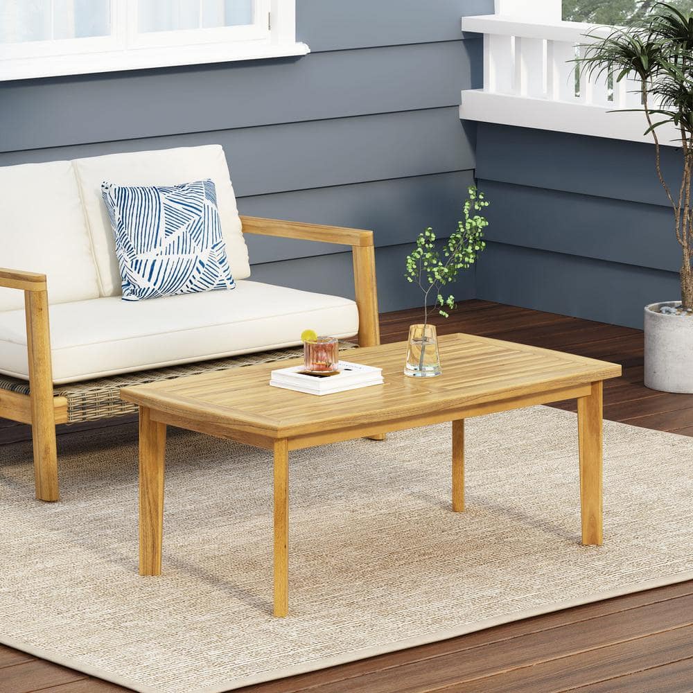 Teak Finish Rectangular Acacia Wood Outdoor Coffee Table