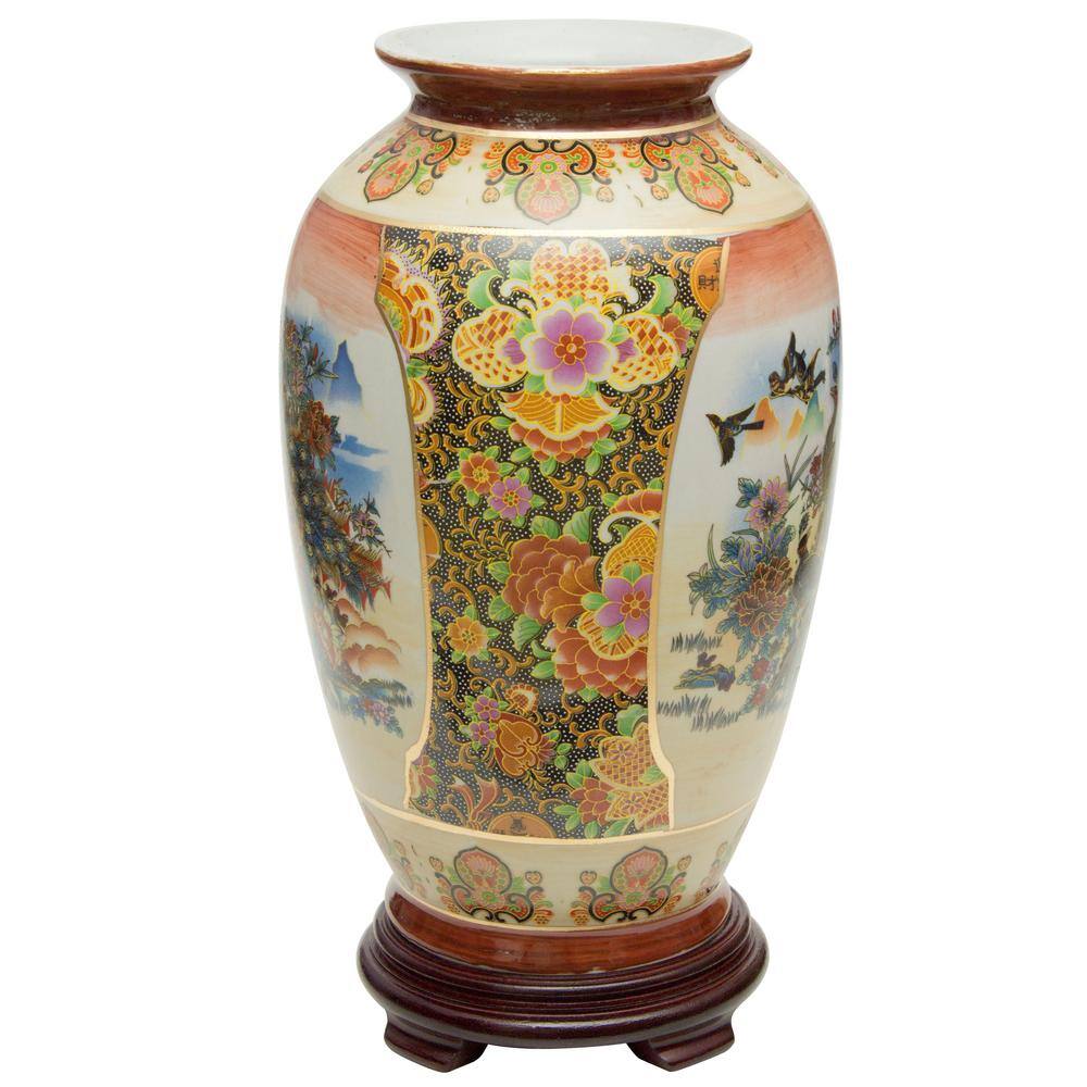 14" Multicolor Satsuma Peacock Porcelain Vase