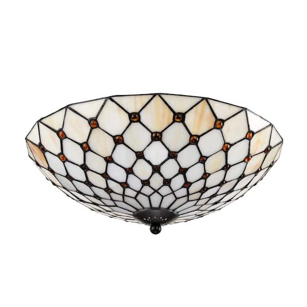 Celand 15.7 in. 3-Light Indoor Ivory and Amber Finish Flush Mount Ceiling Light