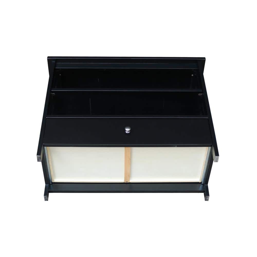 Black Solid Wood Corner TV Stand with Drawer and Shelves