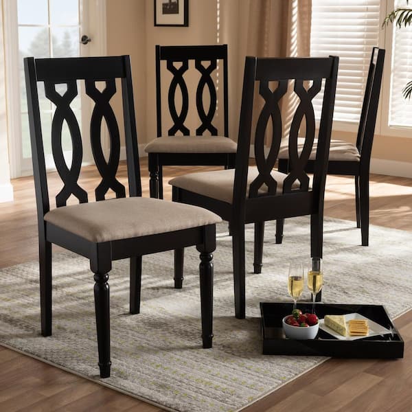 Baxton Studio Cherese Sand and Espresso Fabric Dining Chair Set