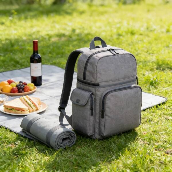 New picnic basket backpack with utensils & blanket Amazon.com : Hap Tim Picnic Basket Backpack for 2 Person  main image 4
