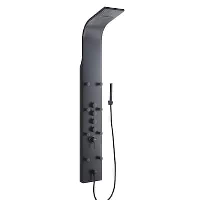 65 in. 8-Jet Rainfall Shower Panel System with Waterfall Shower Head and Shower Wand in Black Painted Stainless Steel