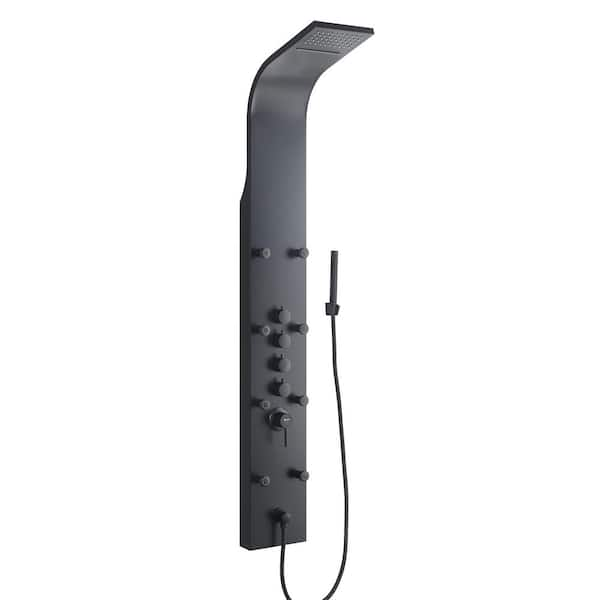 AKDY 65 in. 8-Jet Rainfall Shower Panel System with Waterfall Shower Head and Shower Wand in Black Painted Stainless Steel