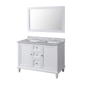 Classic 48 in. W x 23 in. D x 32 in. H Bath Double Vanity in White with White Carrara Marble Top and Mirror